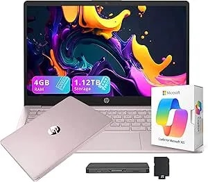 HP Stream 14" HD Laptop With AI Copilot, Intel Processor N150, 4GB RAM, 1.12TB Storage (128GB UFS + 1TB Docking Station Set), Intel Graphics, 1 Year Office 365, Wi-Fi, Win 11, Tranquil Pink