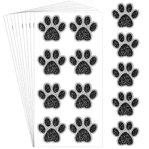 Blulu 25 Sheets 200 Pcs Glitter Paw Print Tattoos Temporary Glitter Dog Paw Print Face Tattoos Dog Stickers Removable For Cheer Patrol Women Face Body Arm House Party Supplies(Black)