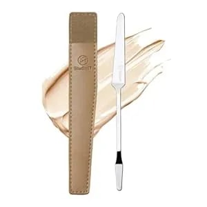 studio17 Foundation Spatula Made Of Stainless Steel - Professional Makeup Spatula For Even Application Of Foundation - Double Edged Spatula For Small Area Of Face - Pouch Included For Clean Storage
