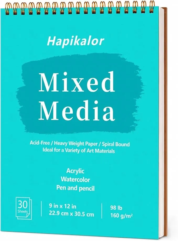 Mixed Media Sketchbook 9"x12" Multimedia Sketchbook, 30 Sheets Sketch Book - Top Spiral Bound Sketch Book, 98lb/160gsm Mixed Media Paper, Watercolor Paper Sketch Pads For Drawing, Painting, Art Supplies