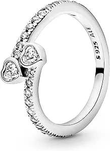 Pandora Jewelry Two Sparkling Hearts Cubic Zirconia Ring In Sterling Silver, Size 4.5, No Box