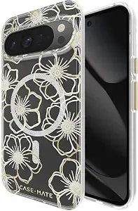 Case-Mate Google Pixel 10 Pro/Pixel 10 Case - Floral Gem - Compatible W/Magnetic & Wireless Charging - Sparkly Floral Case W/12ft Drop Protection, Anti-Yellowing & Anti-Scratch Coating