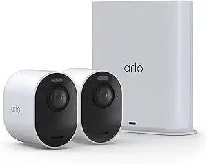 Arlo Ultra Security Camera 4k Hdr (3rd Gen, 2025 Release) + Smarthub, Battery Power, Emergency Response, Ai Event Captions, 1-Month Trial Of Secure Plan, 180° Field Of View, 2 Cam, White