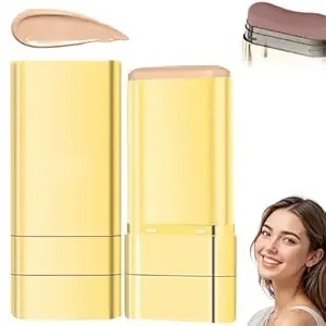 Luminous Dual-Ended Concealer Foundation Stick,Korean Full Coverage Foundation Stick,3-In-1 Long-Lasting Foundation With Concealer & Brush,Sweat-Resistant Finish For All Skin Types(#3 Natural Color)