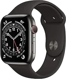 Apple Watch Series 6 (Gps + Cellular, 44mm) - Graphite Stainless Steel Case With Black Sport Band (Renewed)