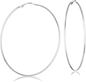 Guess Extra Large Clutchless Hoop Earrings Silvertone
