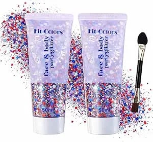 Patriotic Red White And Blue Face Hair Glitter Gel, 4th Of July Accessories 100ml Sparkling Hair Body Glitter For Women Kids Makeup World Cup Team Usa Independence Day Celebration(Usa+Usa)