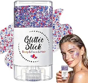 4th Of July Body Glitter Stick, Patriotic Red White And Blue Face Hair Body, Patriotic Hair Face Makeup For Women Kids, Usa Flag Makeup For Independence Day 250 Anniversary Memorial Day Veterans Day