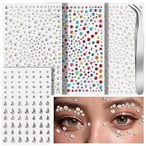 Teenitor Face Gems Self Adhesive Face Gems And Pearls For Makeup, Festival Jewels For Halloween Rave Accessories Hair Gems, Rhinestone Stickers For Face, Eye, Makeup, Body