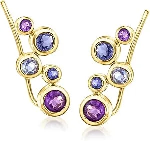 Ross-Simons 0.80 Ct. T.W. Bezel-Set Multi-Gemstone Ear Climbers In 18kt Gold Over Sterling