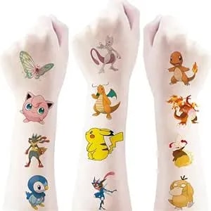 20 Pcs Cartoon Pokemon Temporary Tattoos Stickers - Waterproof Kids Fake Tattoos,Pikachu Gengar Eevee Themed Party Favors For Boys Girls Birthday,Goodie Bag Stuffers,Classroom Rewards & Pinata Fillers