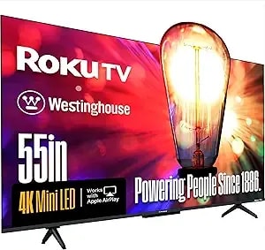 Westinghouse 55 Inch Mini Led 4k Uhd Roku Tv, Dolby Vision Hdr, Qled Quantum Color, Local Dimming, Memc Motion, Apple Homekit & Airplay 2