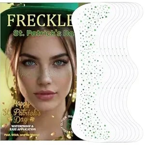 8pcs St Patricks Day Glitter Freckles, Green Glitter Freckles Face Tattoo, Sparkle Freckles For Women And Kids, Cute Star Waterproof Gold Temporary Face Tattoos Glitter Glow Up Patches (8pcs Green)