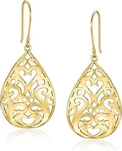 Ross-Simons 18kt Gold Over Sterling Openwork Teardrop Earrings