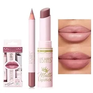 Ushas 2 In 1 Waterproof Lipstick And Lip Liner Combo Set - Long Lasting Matte Lipstick Pen With Lip Liner Set Makeup Kits (s9, Pack Of 1)