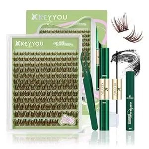Keyyou Lash Extension Kit 144pcs Angel Lash Clusters Kit Thick Eyelash Extension Kit With Glue And Seal,Tweezers,Remover For Diy Lash Extension Kit At Home（Kit-Angel a06-D-8-18mix）