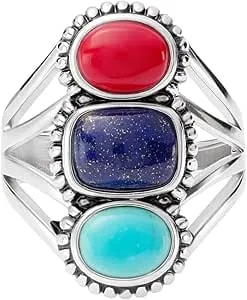 Amazon Essentials Fine Silver Plated 3-Stone Adjustable Ring