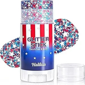 4th Of July Body Glitter Stick, Patriotic Hair Face Glitter Stick, Fourth Of July Outfits And 250th Anniversary Accessories, Usa Flag Accessories For Women, Red White And Blue Waterproof Hair Glitter