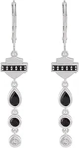 Harley-Davidson Women'S Garland Stones Bar & Shield Drop Dangle Earrings, Silver