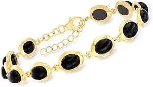 Ross-Simons Black Onyx Bracelet In 18kt Gold Over Sterling