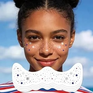 Patriotic Star Freckles Face Tattoo - Red White Blue Temporary Tattoos With Glitter Stars - Waterproof Sparkle Stickers For 4th Of July, Festivals & Rallies (8 Sheets)
