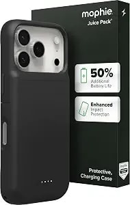 Mophie Juice Pack Battery Case For Iphone 17 Pro - Slim Charging Case, Up To 50% Extra Battery Life, High Impact Protection, Magnetic Back For Wallets & Mounts, Sustainable Material, Black
