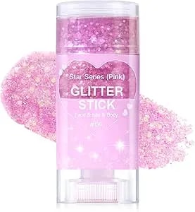 Halloween Body Glitter Stick, Waterproof Halloween Face Glitter Gel, Chunky Glitter Face Paint, Orange Purple Black Sequin Hair Glitter Makeup For Women And Kid (Pink)
