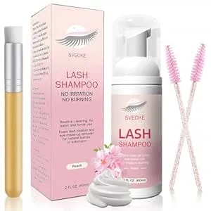 Lash Shampoo Kit Eyelash Extension Cleanser, Eyelash Shampoo For Lash Extensions, Lash Cleaner Eyelid Foam Cleaning Kit For Salon Home Use (Peach)