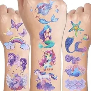 Charlent Glitter Temporary Tattoos For Girls - 12 Sheets Glitter Temporary Tattoos For Girls Birthday Party Favors Goodie Bag Fillers