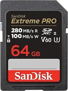 Sandisk 64gb Extreme Pro Sdxc Uhs-Ii Memory Card - c10, u3, v60, 6k, 4k Uhd, Sd Card - Sdsdxep-064g-gn4in