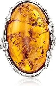 Ross-Simons Orange Amber Ring In Sterling Silver