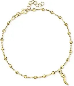 Ross-Simons 18kt Gold Over Sterling Italian Horn Bead Station Anklet. 9 Inches