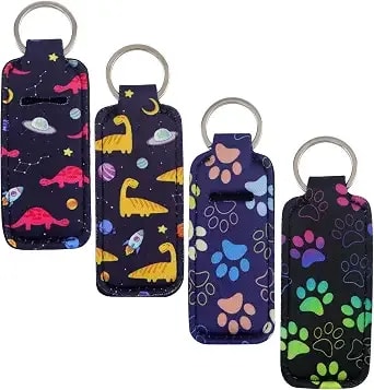 4 Pcs Lip Balm Holder Keychain For Lipstick, Elastic Fabric Sleeve Holder, Lip Balm Key Chain For Women, Girls, Nurse