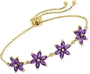 Ross-Simons 3.50 Ct. T.W. Amethyst Flower Bolo Bracelet In 18kt Gold Over Sterling