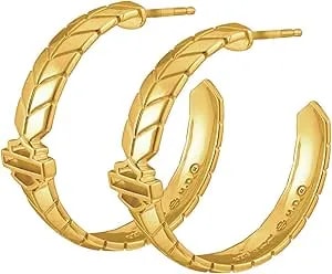 Harley-Davidson Women'S Gold Plated Insignia Bar & Shield Hoop Earrings