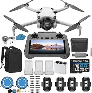 Dji Mini 4 Pro Drone With 3 Battery Fly More Combo With Dji Rc 2 Screen Remote Camera Drone Bundle Kit, With 128 Gb Sd, 3.0 Usb Card Reader, Landing Pad, Waterproof Backpack, Strobe Lights And More
