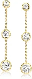 Ross-Simons 2.00 Ct. T.W. Bezel-Set Cz Linear Drop Earrings In 18kt Gold Over Sterling