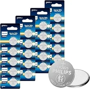 Philips cr2025 Battery 20 Pack, 3v Lithium Coin Cell Battery Long-Lasting Cr 2025 Batteries 10-Year Shelf Life For Car Key Fob Remote, Watches.