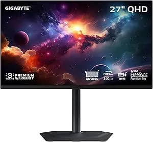 Gigabyte - MO27Q2-27" QD-OLED Gaming Monitor - QHD 2560x1440-240Hz - 0.03ms GTG - AMD Freesync Premium Pro - Type C KVM - HDMI, DP - Height Adjustable - Black