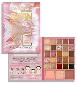 Bellapierre Satin Rose Face & Eye Book Palette - 25 Eyeshadow Shades With Blush, Bronzer, & Highlighter - Non-Toxic & Paraben Free - Vegan & Cruelty-Free