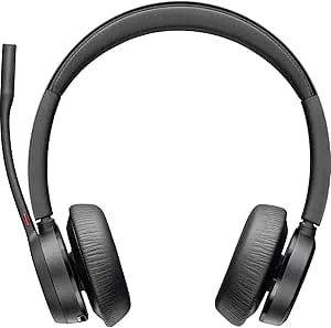 Poly - Voyager 4320 UC Wireless Headset (Plantronics) - Headphones With Boom Mic - Connect To PC/Mac Via USB-C Bluetooth Adapter, Cell Phone Via Bluetooth - Works With Teams, Zoom & More,Black