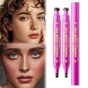 2 Pcs 2026 New 2-In-1 Dual-Ended Freckle Pen & Stamp, Waterproof Fake Freckles Makeup, Natural Lifelike Sunkissed Freckle Marker With Precision Tip, Long Lasting Smudge-Proof For Cheek, Nose f01+f02