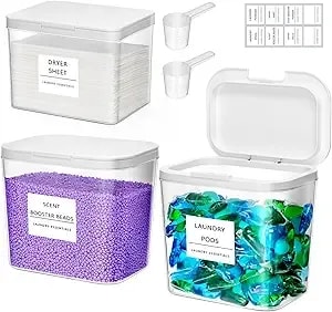 Lifewit Laundry Pods Container With Pop-Up Lid, 0.72+0.5 Gal, 3 Pcs - Coffee Pod, K-Cup Storage, Laundry Room Organization, Dryer Sheet Holder For Washing Powder Detergent