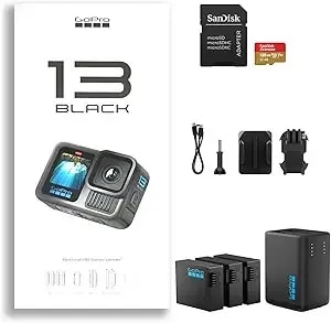 Gopro hero13 Black Action Camera With Front & Rear Lcd Screen - Waterproof, Bluetooth Enabled Camera W/Gopro Dual-Battery Charger, 2 Enduro Batteries & 128gb Extreme Uhs-I Memory Card - Bundle Set