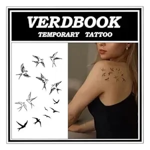 Waterproof Temporary Tattoos: 2-Sheet Tattoo Kit With Realistic Body Stickers, Semi-Permanent Tattoos For Adults Lasting 7-15 Days – Safe For Men & Women, Birds In Sky