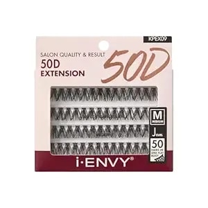 I•Envy 50d Extension Cluster Individual Lashes, Easy To Apply, Flat Tapered-End Root, Pre-Fanned Volume Lashes, J Curl With Soft Fiber, Quick Application For Salon Quality & Result (Medium-56clusters)