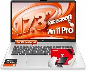 Hp 17.3" Hd+ Touchscreen Laptop - Amd Ryzen 5 7430u (6-Core, Up To 4.3ghz), 20gb Ram, 512gb Pcie Ssd, Radeon Graphics, Windows 11 Pro, Backlit Keyboard, Wi-Fi 6, Fast Charge Business & Student Pc