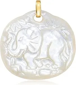 Ross-Simons Carved Mother-Of-Pearl Elephant Pendant With 14kt Yellow Gold