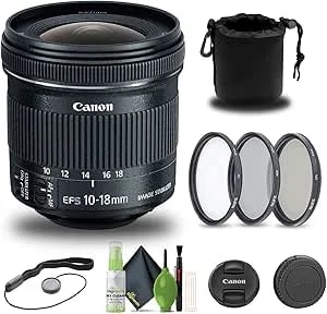 Canon EF-S 10-18mm F/4.5-5.6 Is STM Lens (9519B002) + Filter Kit + Lens Pouch + Cap Keeper + Cleaning Kit + More