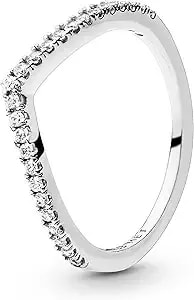 Pandora Jewelry Sparkling Wishbone Cubic Zirconia Ring In Sterling Silver, Size 3